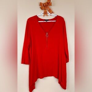 Cable and Gauge Elegant Red V-Neck Top
